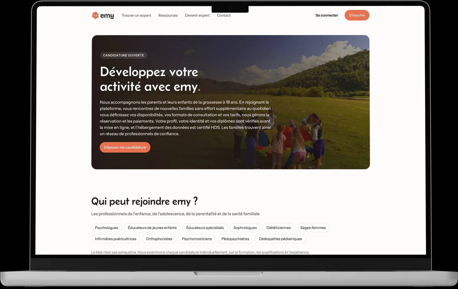 Site Emy sur MacBook, page Devenir expert