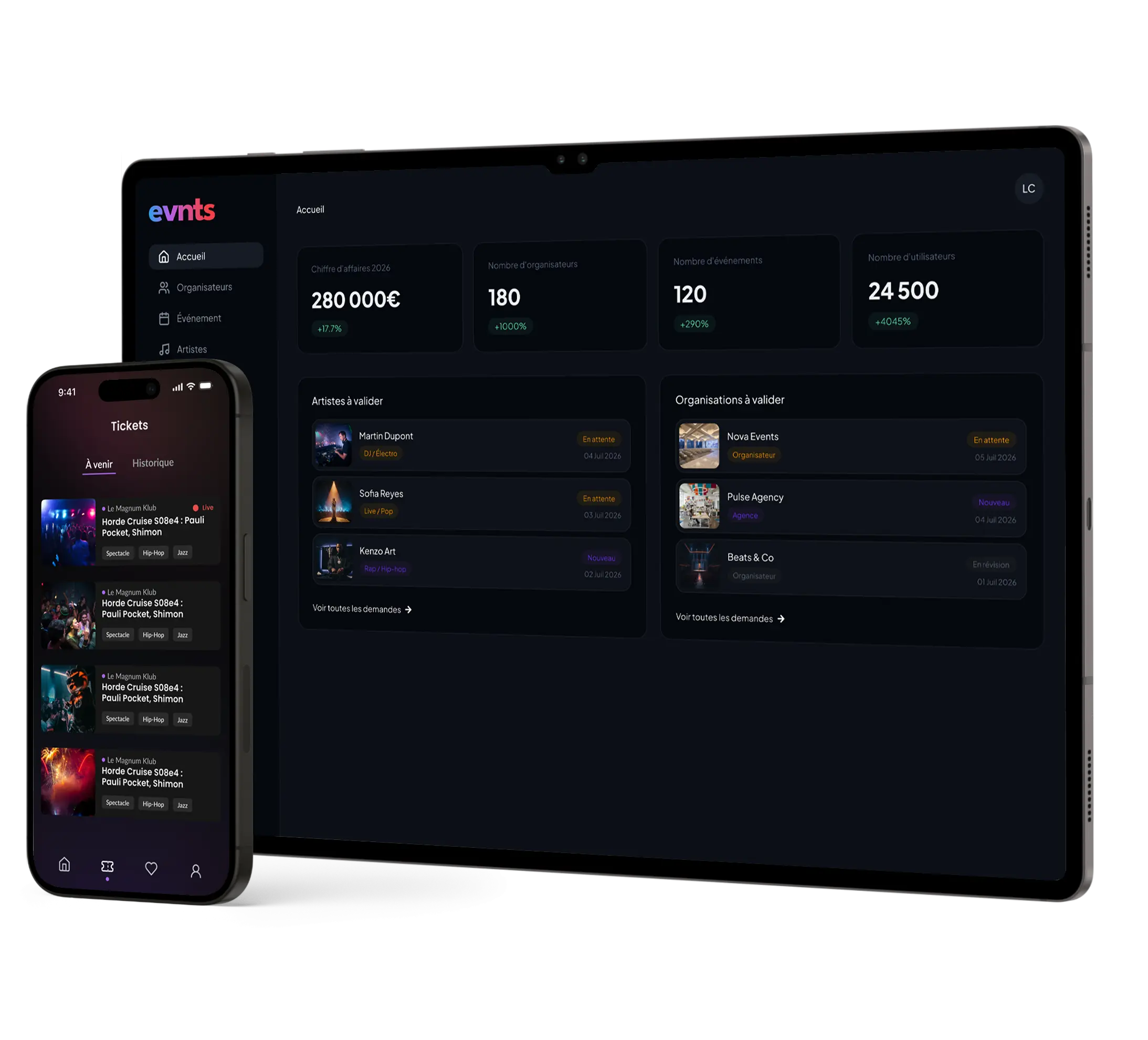 Evnts — application et dashboard