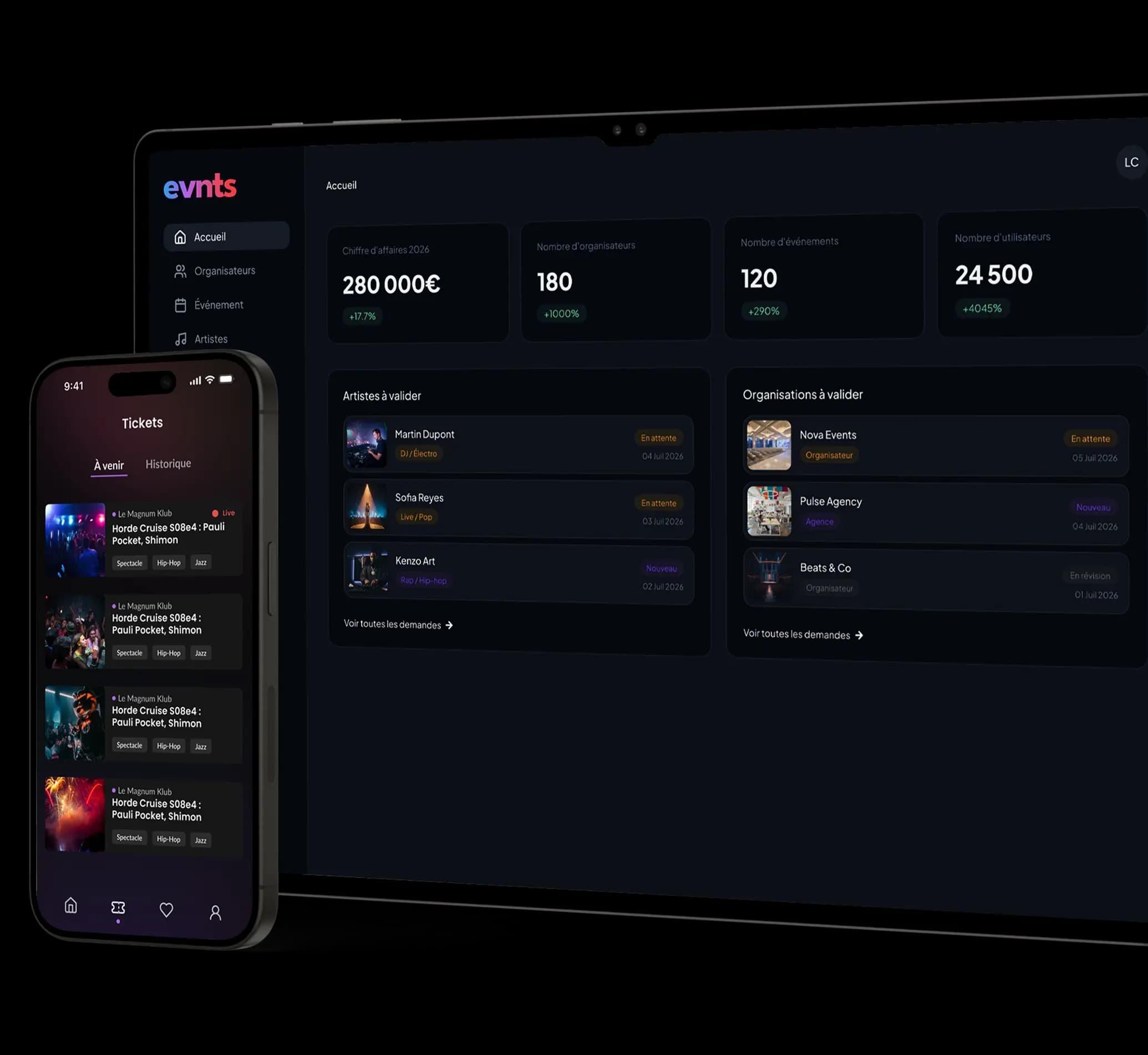 Evnts — application et dashboard