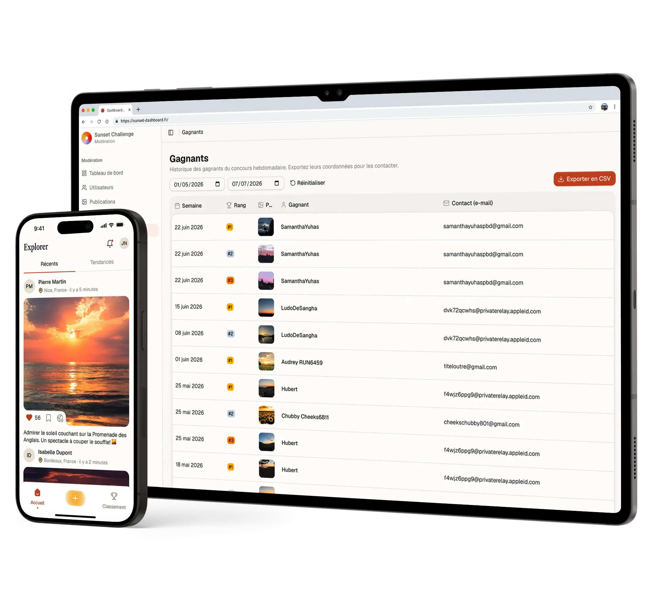 Sunset Challenge — application et dashboard