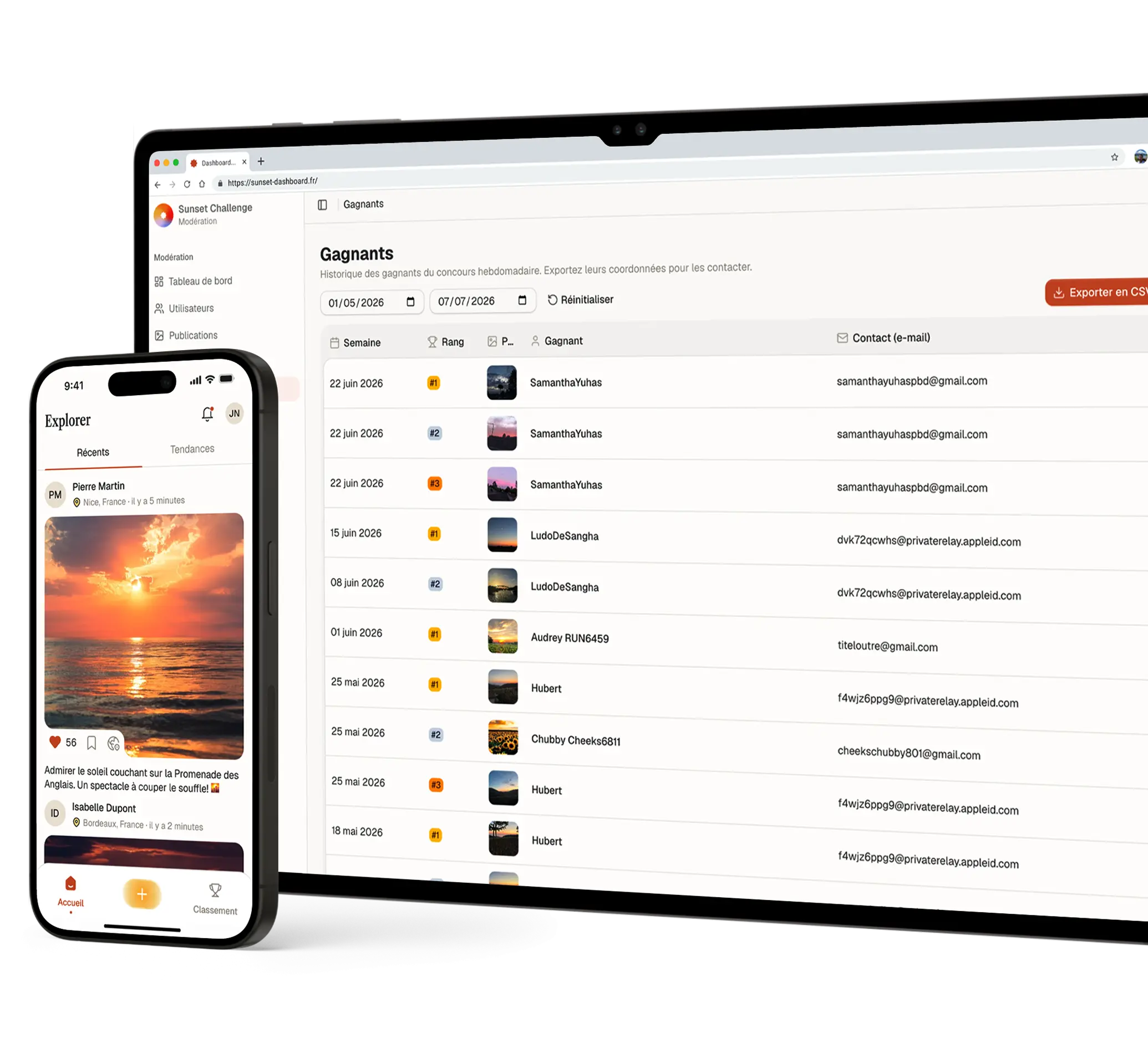 Sunset Challenge — application et dashboard